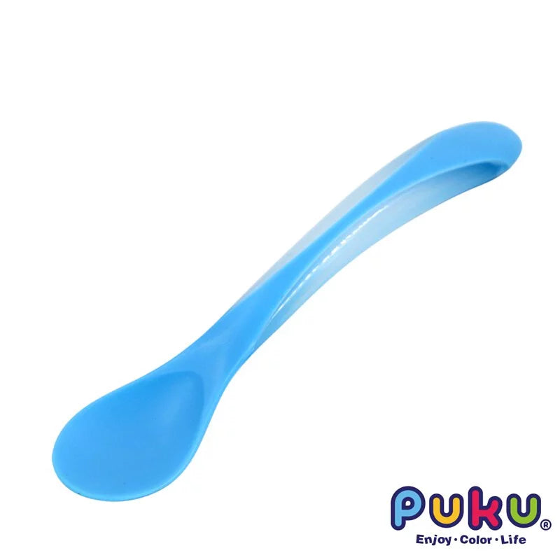 藍色企鵝Puku 雙色軟質湯匙-(水色)