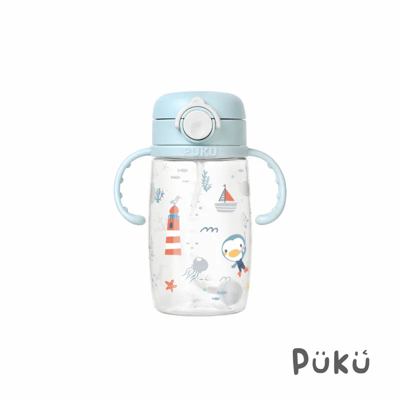 藍色企鵝Puku 飄飄奶蓋Tritan吸管學習水杯330ml
