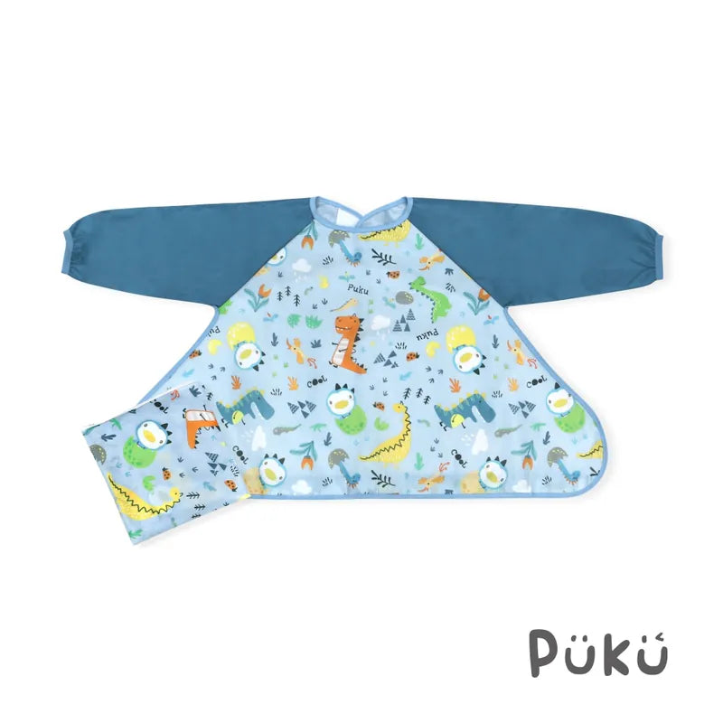 藍色企鵝Puku 長袖防漏魔吸圍兜(附收納袋))