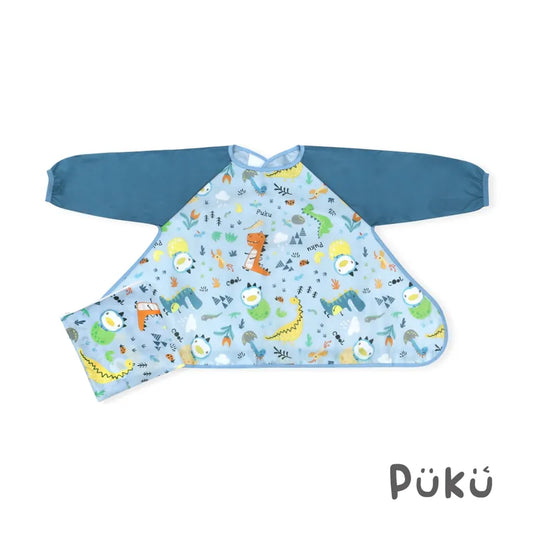 藍色企鵝Puku 長袖防漏魔吸圍兜(附收納袋))