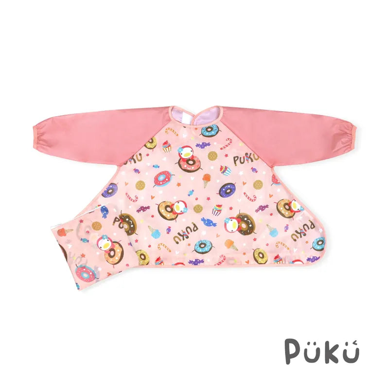 藍色企鵝Puku 長袖防漏魔吸圍兜(附收納袋))