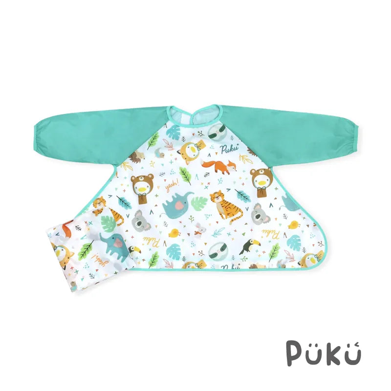 藍色企鵝Puku 長袖防漏魔吸圍兜(附收納袋))